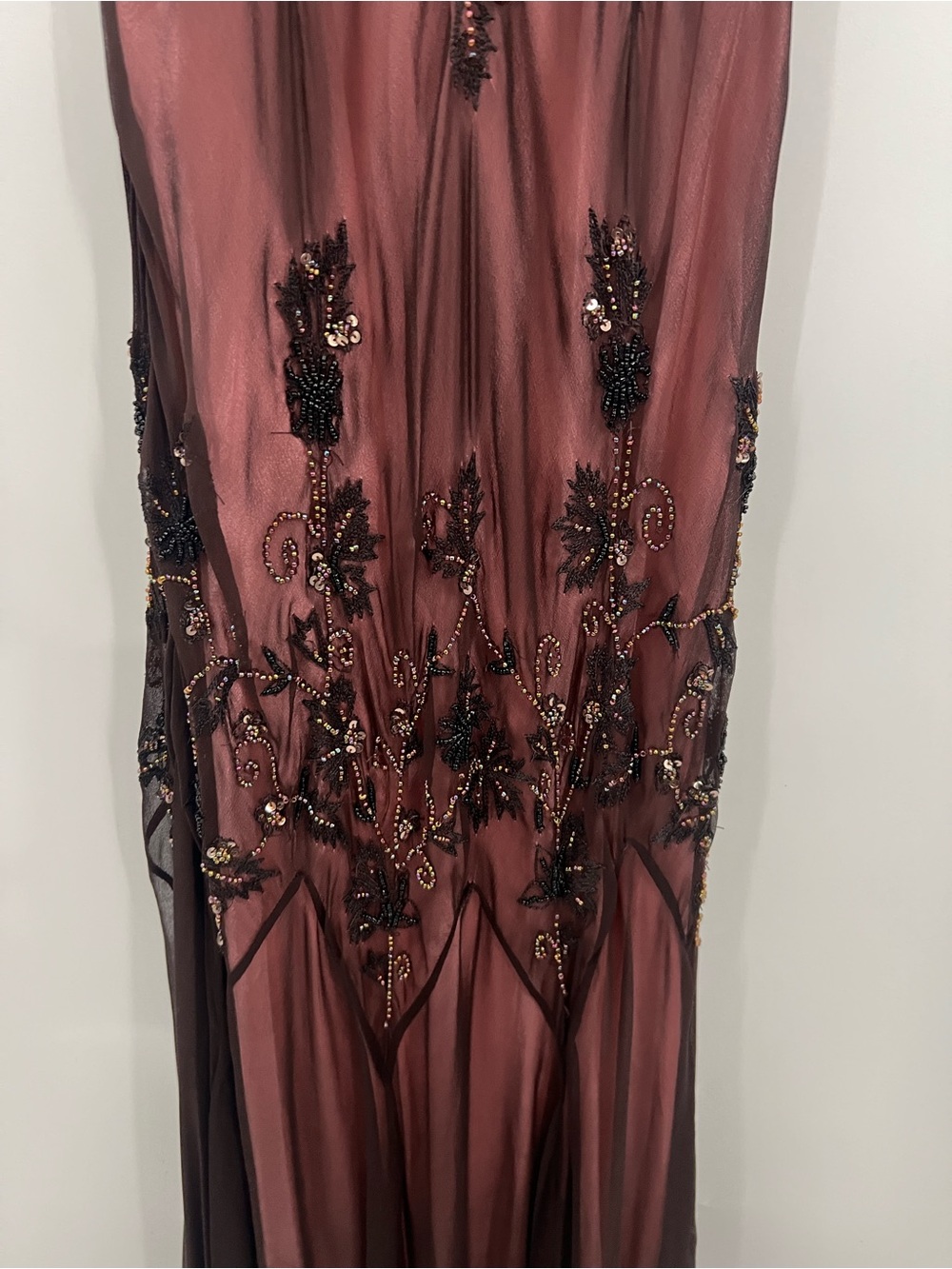 Vintage Adrianna Papell Boutique Evening Whimsigoth Beaded V-Neck Silk Maxi Gown - Picture 6 of 12